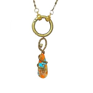 Handmade Spiney Oyster Turquoise Wire Wrapped Pendant With Swappables Necklace